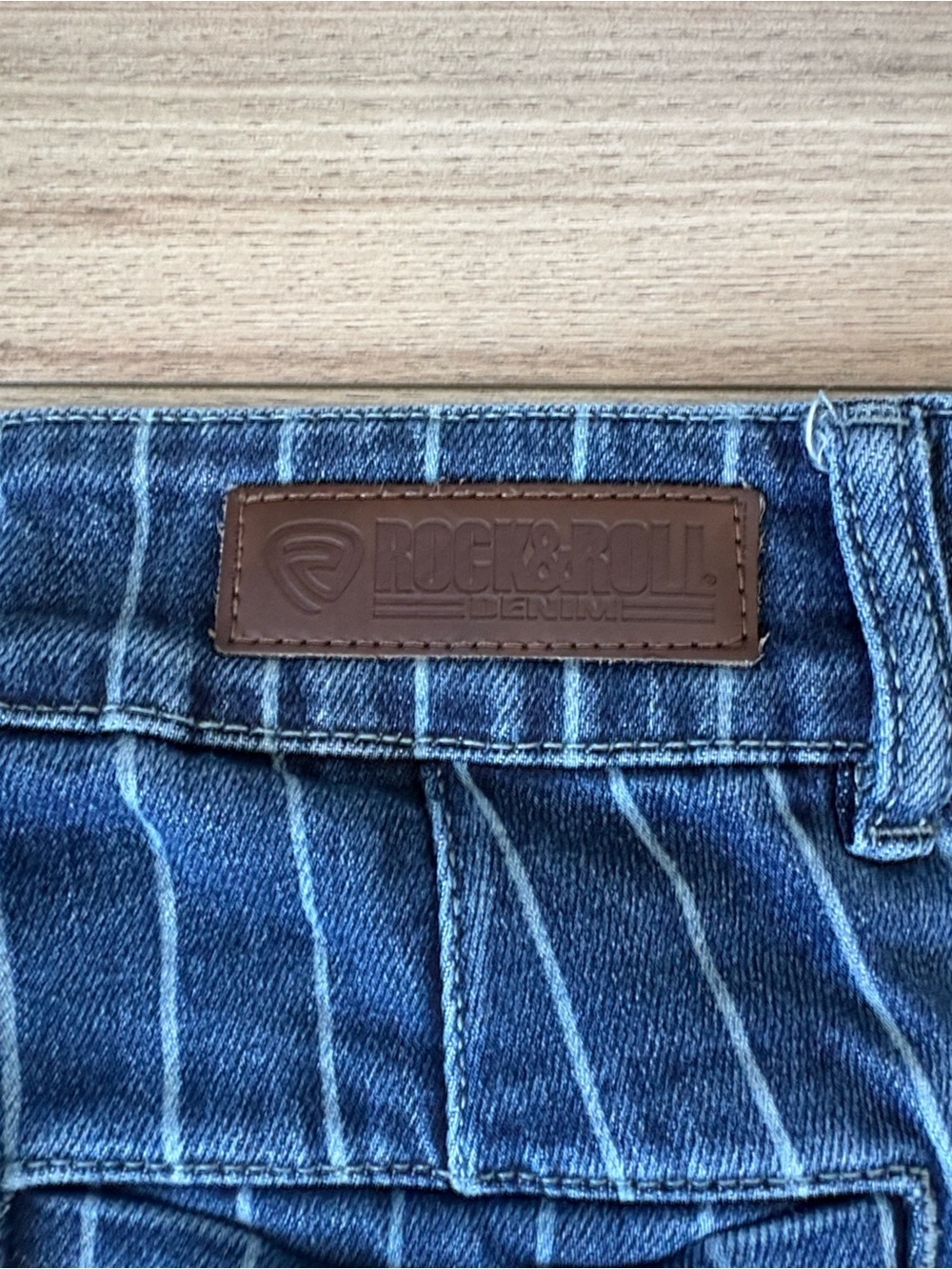 High-Rise Pinstripe Flare Jeans - Blue - Picture 8 of 8